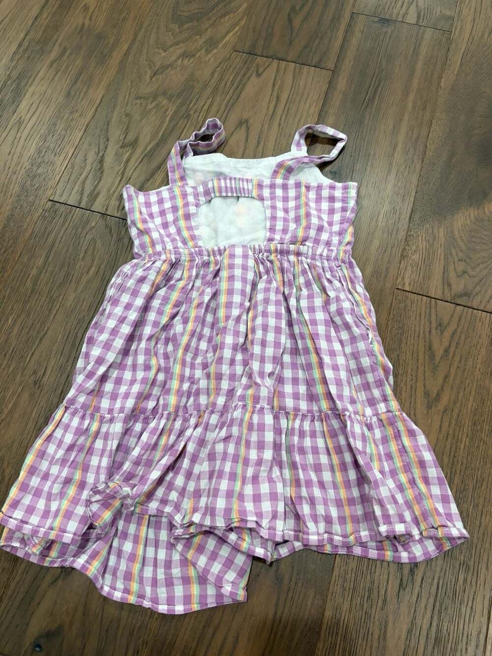 Cat & Jack Purple Gingham Floral Embroidered Tiered Dress Size S (6/7) - Picture 3 of 4